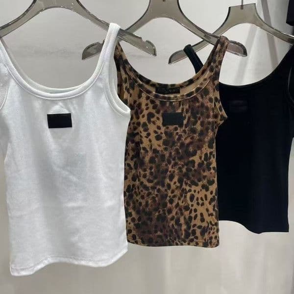 Women's Leopard Print Ribbed Tank Top Women Yoga Sports Bra Sleeveless D Form Fitting Basic Vest For Summer