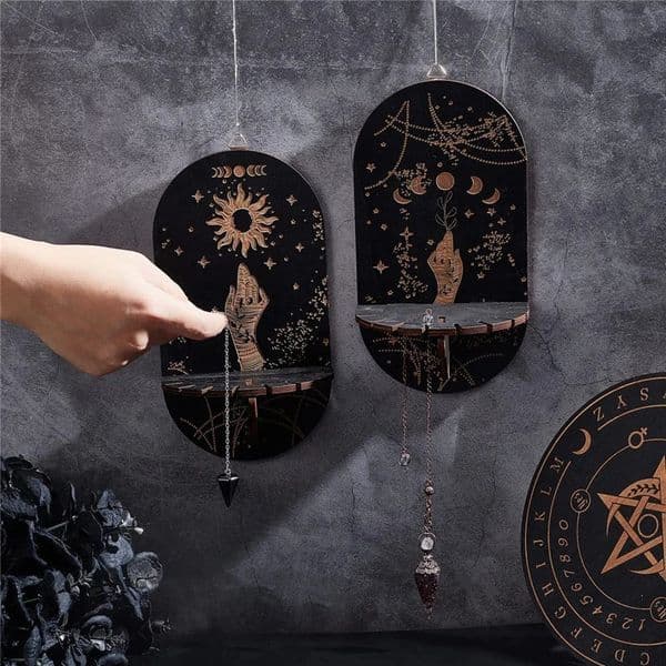 Wooden Crystal Shelf Display Wall Stand Holderrack Base Floating Shelves Decorative Style Bohemian Hanging Stand Wall Decoration 260513
