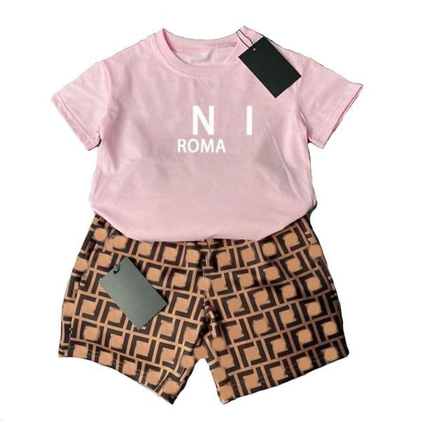 Toddler 2PCS Kids Summer Outfit Baby Boys Girls Short Sleeve T-shirt Elastic Waist Shorts Fashion Clothing Suit