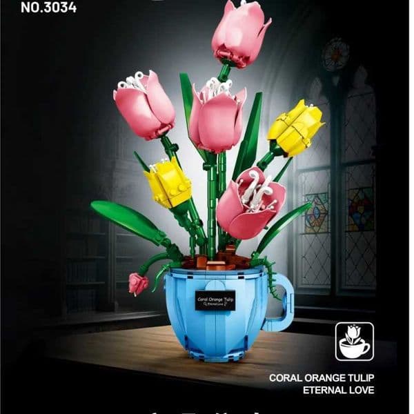 Tulip Bouquet Building Blocks Flower Eternal Flower Coffee Cup Vase Model Home Decor Kids DIY Toys Girls Mother Romantic Gifts L260513TVK0