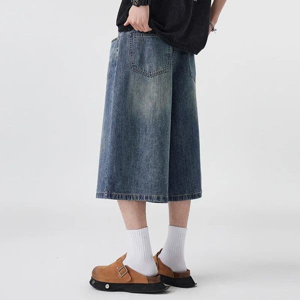 Mens NonElastic Denim SevenFive Shorts Loose Wide Leg Fit Versatile Simple Style Casual 260513