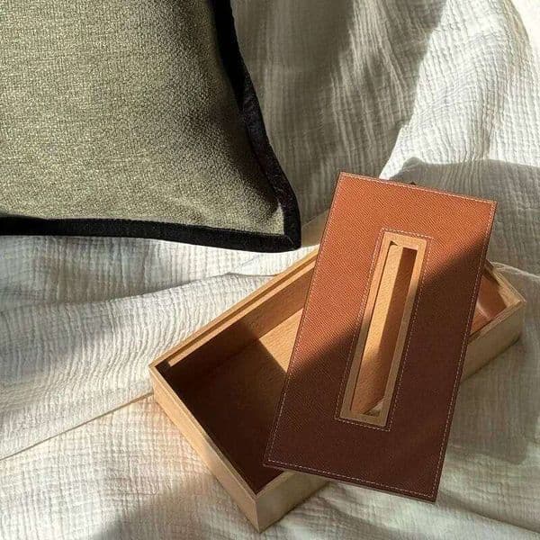 Luxury Wooden Leather Storage Aesthetic Tissue Boxes Organizers Holder Coffee Tables Napkin Box Bedroom 26W0513