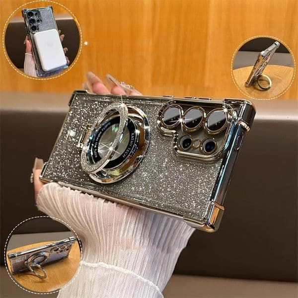 Phone case Compatible With Samsung S25 Ultra Glitter Magnetic Stand Phone S26 Electroplated Four-Corner Anti-Drop Note20 Case A37