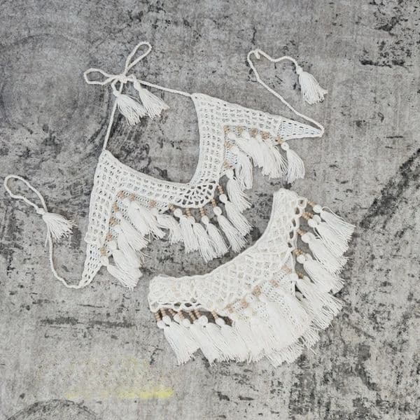Fashion Patchwork Tassel Bathing Suit Women Chic Knitted Bandage High Cut Thong Bikini Push Up Vacation Beach Swimwear 260513