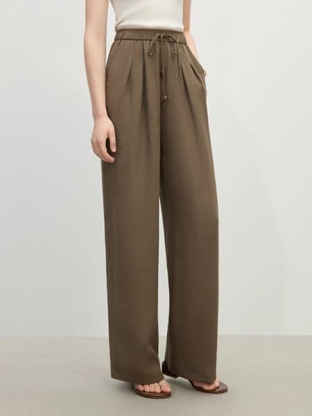 FSLE MInimalism Style Linen Straight Elastic HIgh Waist Casual Pants For Women Summer 2025 Arrival Loose Pants 25FS12333 260512