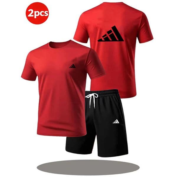 Summer New Men Casual Crew Neck Short Sleeve T-Shirt Shorts 2 Piece Set Simple Style Outdoor Fashion Sport Outfit