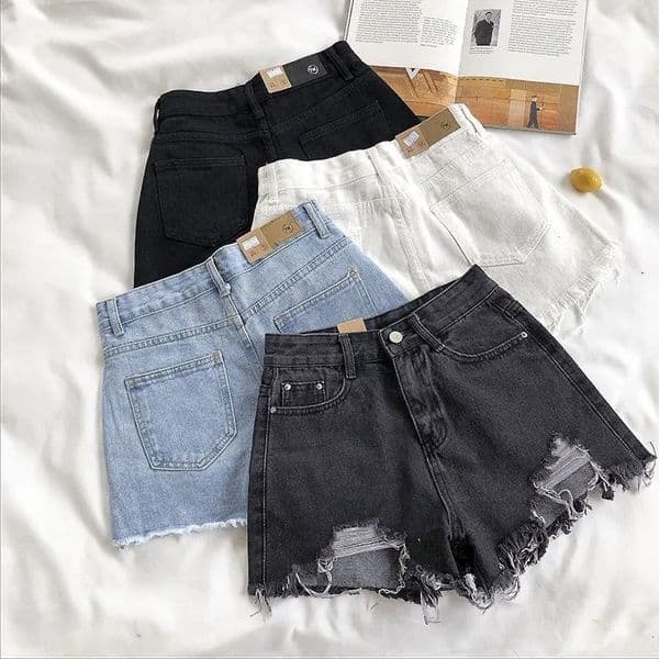 Korean Fashion Cowboy Shorts Womens Summer Casual High Waist Blue Denim Pocket Tassel Perforated Pants Y2K Female Jeans 260513