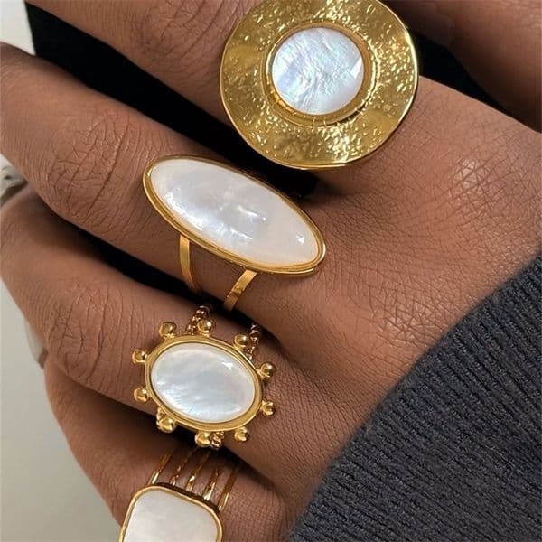 Fashion Shell Stainless Steel 18K Gold Plated Adjustable Opening Rings for Women Engagement Party Gift Temperament Jewelry 260508