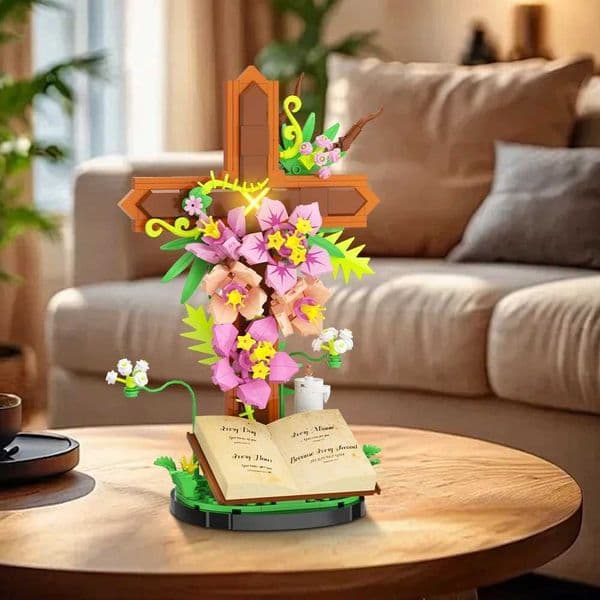 MOC Christianity Cross Flower Bouquet Bricks Model Sacred Bible Tulip Flowers Plant Building Blocks Assembly Toys Kids DIY Gifts L260513JY9W