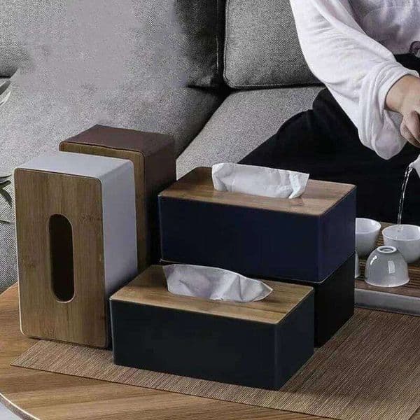 1pc Bamboo Tissue Box Holder, Napkin Organizer Countertop/Table,Ideal Office Decor, Elegant Holder Case for Home 26W0513