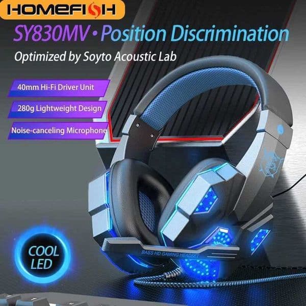 HOMEFISH SY830MV RGB Gaming Headset with Microphone Over-Ear Wired Headphones Drivers Lightweight for PC PS5 Xbox Switch S260509