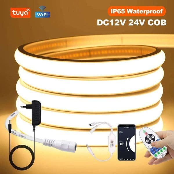 Tuya Wifi Smart Strip 12V 24V Dimmable Flexible LED Tape 320LED High Linear Waterproof COB Led Light 0.5-15m S260512