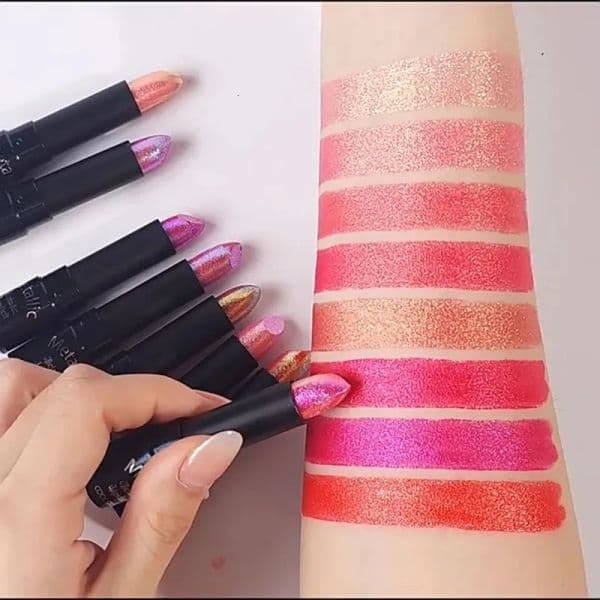 15Colors Metallic Glitter Lipstick Waterproof Lasting Diamond Pearlescent Metallic Lipstick Blue Lip Gloss Women Makeup