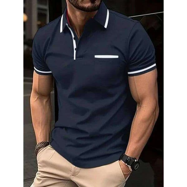 Fashionable top, men's lapel short-sleeved T-shirt, casual and fashionable solid-color sh J260513
