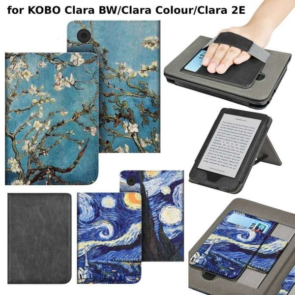 For Kobo Clara Colour BW / 2E Case with Hand Strap Stand Holder Card Slot 6 inch Leather Cover Ebook N365 N367 2024 N506 Funda S260512
