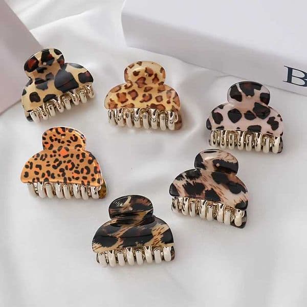 3pcs Small Vintage Leopard Print Acrylic Hair Claw Clips Stylish Hair Clips for Womens Ponytails Daily Wear Hair Accessories H260513