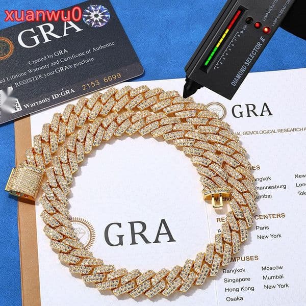Custom VVS Moissanite Iced Out Diamond 18K Gold 14Mm 925 Sterling Silver Cuban Link Chain Necklace