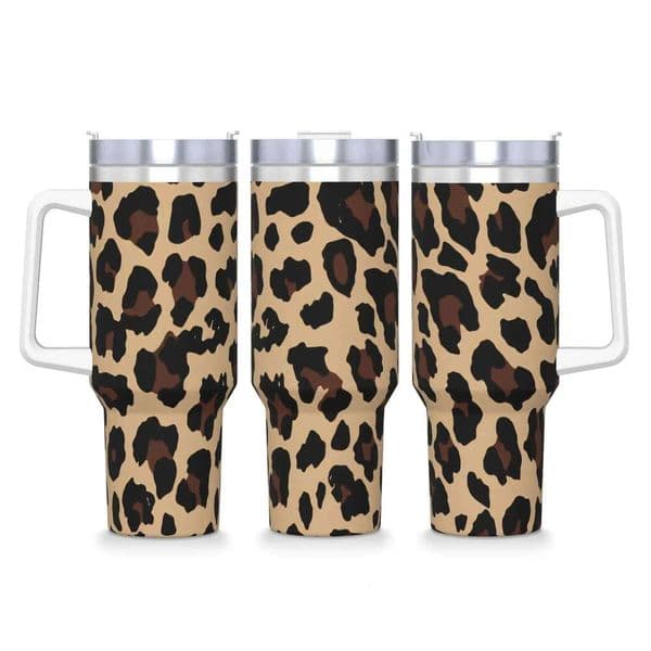 Leopard print Stainless Steel Tumbler Travelist Coffee Mug With Straws Lid Large Mugs Cup Cold and Hot Water Bottle J260513