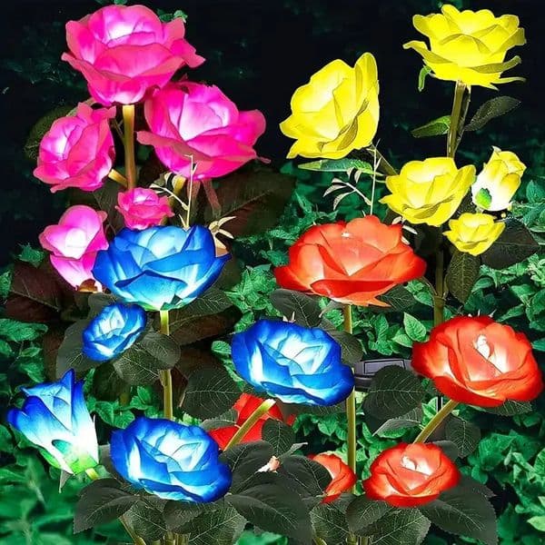 1PC Solar 5Head Rose Flower LED LightOutdoor Plugin Decoration LightsLandscape Lightting For Garden Lawn Yard Path Graveyard 260512