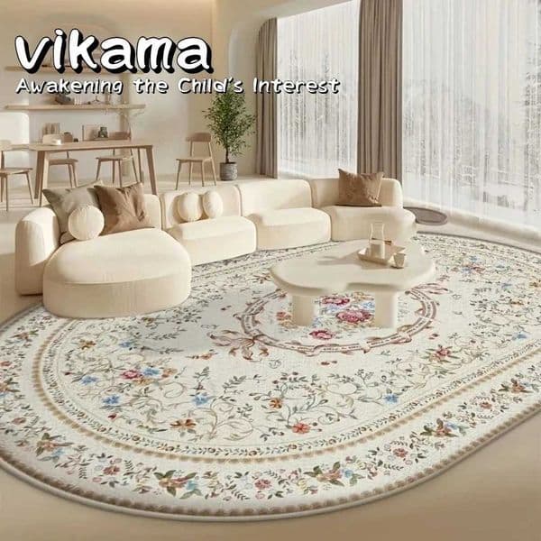 VIKAMA Floral Rug European Vintage Washable Rug Non-Slip Modern Floor Mat Ideal for Living Room and Bedroom Home Decor T260512