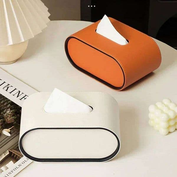 Light Luxury Paper High-end Living Room Creative Oval Leather Tissue Bedroom Desktop Napkin Storage Box Organization 26W0513