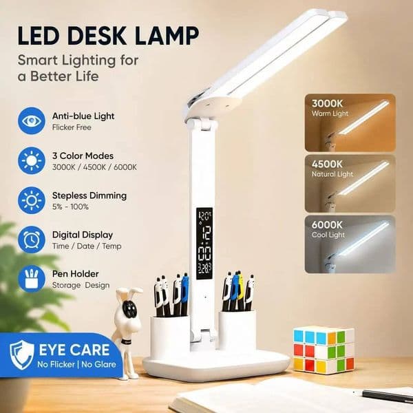 LED Desk USB Dimmable Touch Foldable Table with Calendar Temperature Clock Night Light for Study Reading Lamp ddmynov