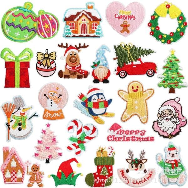 Christmas Badge Embroidery Patch Ironing Clothes Hat Bag Shoe Repair Materials Telephone Gift Box Decoration DIY Patch