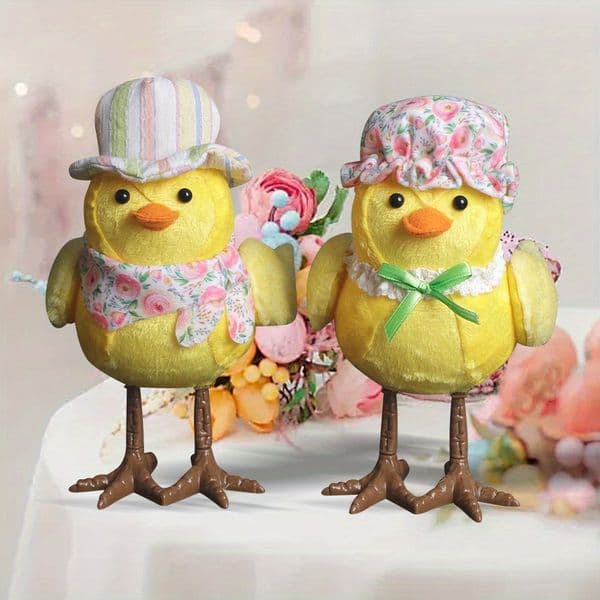 Easter Couple Light-up Yellow Hooded Bird Home Decoration Indoor Ornament 1pc/2pcs