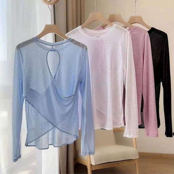 Autumn Thin Long Sleeve Yoga Blouse Loose Fit Breathable Gym Top for Women Hollow Beauty Back Design Running Fitness Pilates 26W0513