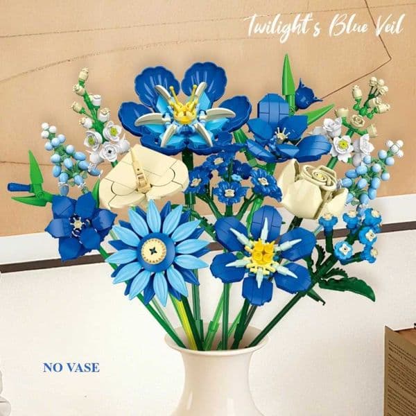 MOC Midnight Blue Tulip Flower Bouquet Building Blocks Set Cool Rose Tone Series Ornament Toy For Children Birthday Holiday Gift L2605130EE5