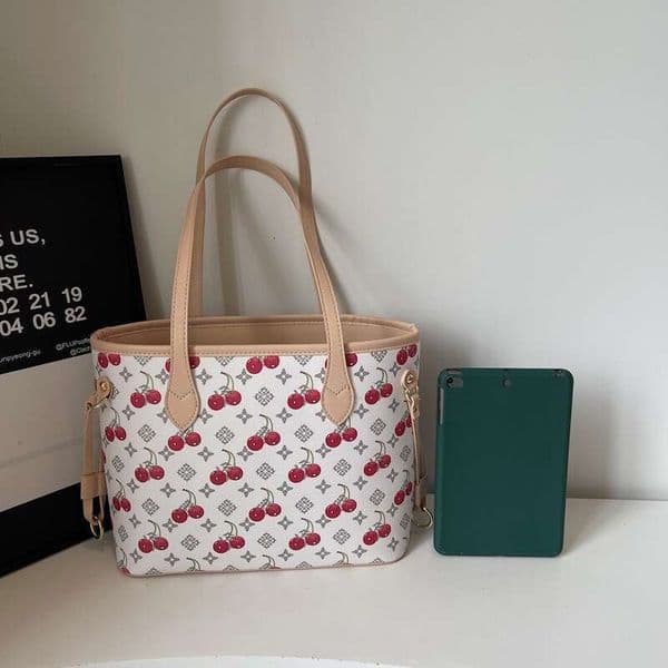 Trend Cross-Border Fashion Shoulder New Classic Cherry Pattern Women's Large Capacity Handheld Tote Bag