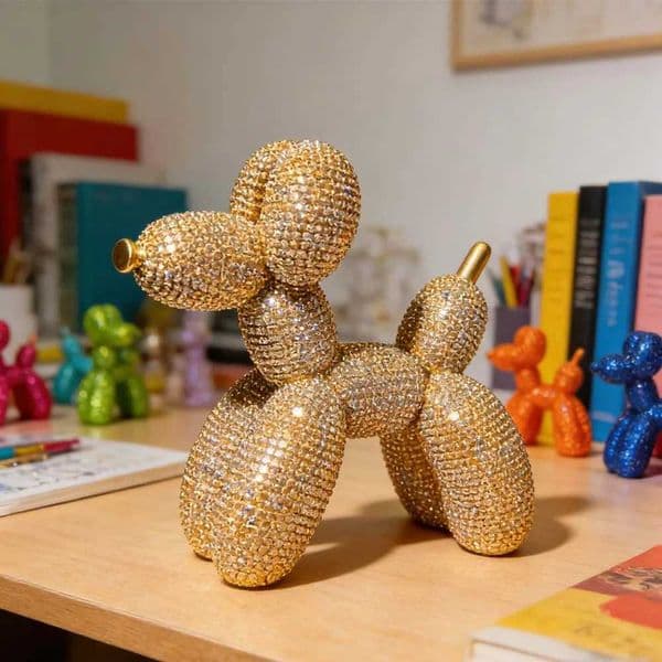 1PC Gold Silver Resin Balloon Dog DecorCute Desk Ornament for Birthday Festival Gift T260512