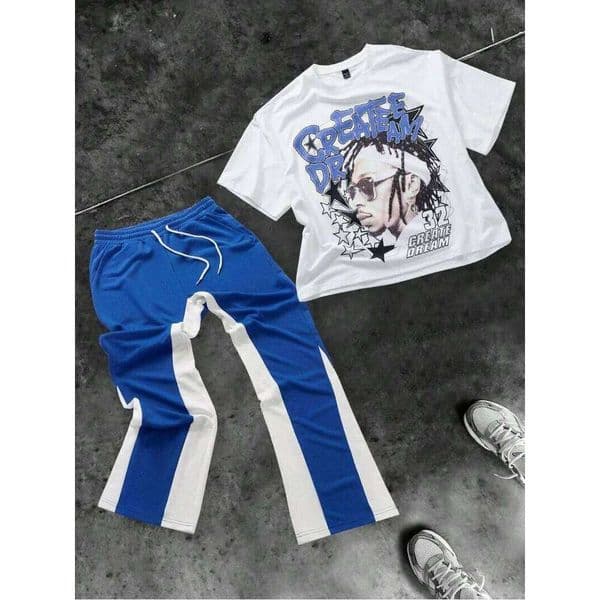 Fashion Casual Drawstring Pants And Round Neck Short-sleeved T-shirt Suit Connector Hip-hop Trend Men's Two-piece Set 26L0513
