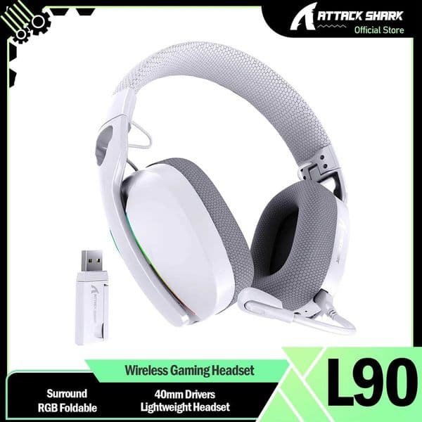 ATTACK SHARK L90 Ultralight Wireless Gaming Headset BT 24G 35mm Wired RGB Foldable 72 Surround Sound Over-Ear Earmuffs S260509