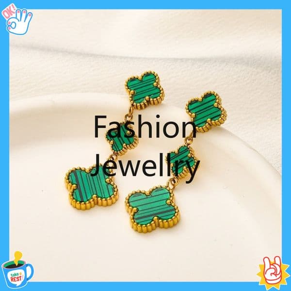 Luxury Hoop Drop Earrings Stainless Steel Gold Plated Lucky Leaf Dangle Earrings Fashion Women's Jewelry