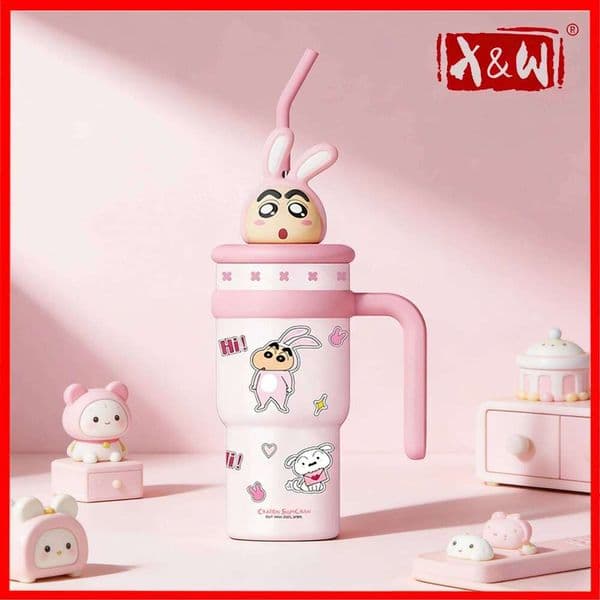 X&W 700ML Crayon Shin Chan Straw 316/304 Stainless Steel+PP Doll Head Insulated Cup Waterbottle Household Creative Gifts J260513