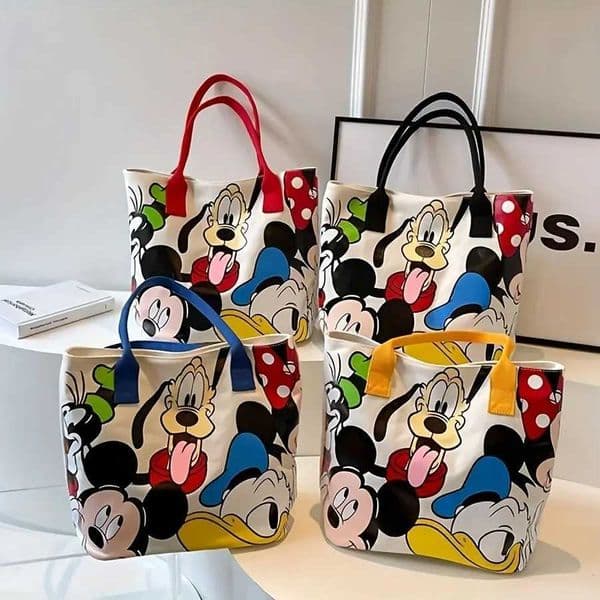 Large Capacity Mouse Canvas Tote Handbag - Womens Fashion Shoulder Bag with Zipper and Button Closure L260513KT73