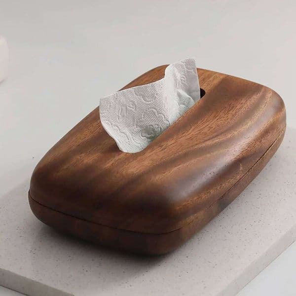 Walnut Wood Tissue Box Cover Holder, Modern Rectangular Design with Removable Lid, Minimalist Home Decor for Tabletop, Bathroom 26W0513