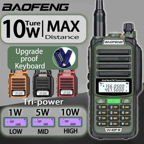 Tri-Power Baofeng UV-68 PRO MAX V2 Walkie Talkie, 10W High Power 711 Antenna Two Way Radio Long Range Type-C Fast Charging 26Y0513