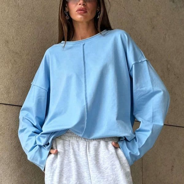 Spring Summer New Distressed Pure Cotton Long Sleeve T Shirt For Women Loose Soft Knitted Terry Cloth Top European And American Ins Style Luxury