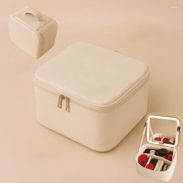 Cosmetic Bags LED High-End Mirror Cosmetics Large Capacity Layered Storage For Makeup Brushes Toiletry Bag Luxury Portable Case