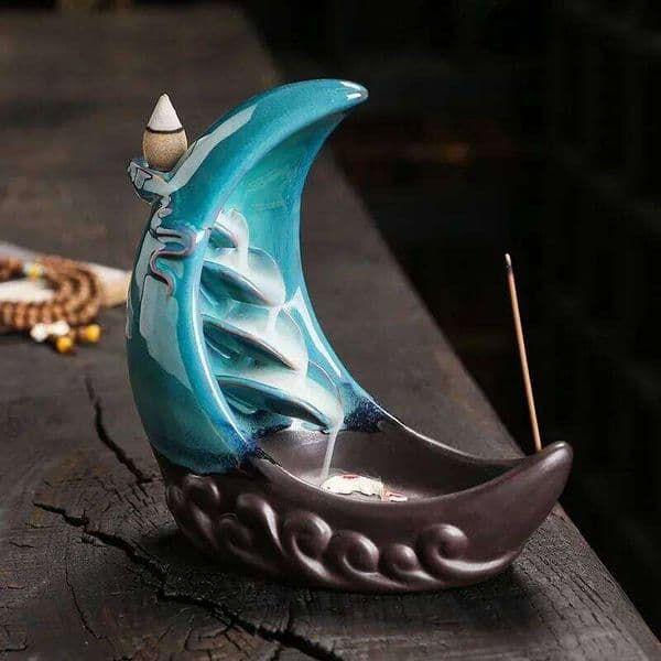 Moon & Fish Relaxation Decoration Home Decor Office Lucky Feng Shui Gadgets Indoor Ceramic Aromatherapy Stove -No Incense 26Y0513