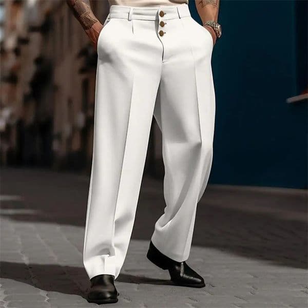 Men Suit Pants Elegant Mens Business with Straight Loose Fit Soft Pockets Button Closure Mid Waist Formal for Office 260513