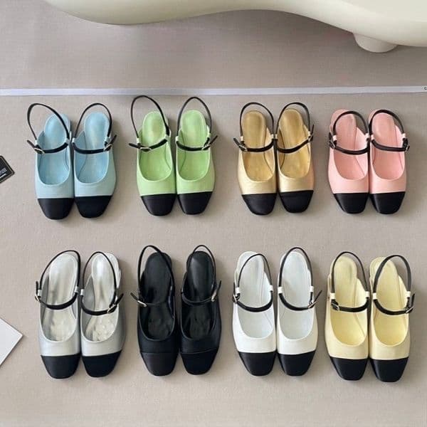 CC Camellia Designer Shoes Womens Two-Tone splice Slingback Mary Jane Flats dance shoes Square Toe Buckle Strap Ballet Shoes, Comfortable Casual Dress Footwear 35-42