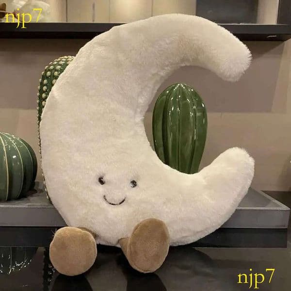 Smile Face White Moon Yellow Sun Plushie Stuffed Cute Cartoon Weather Plush Toy for Kid Bedroom Decor Sofa Throw Pillow Y240801