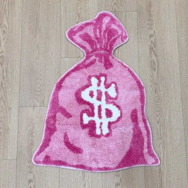 Pink Money Bag Tufted Rug White Dollar Sign Design Floor Mat Anti-Slip Irregular Shaped Carpet for Bedroom Gaming Room T260512