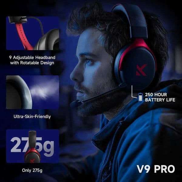 MCHOSE V9 Pro Gaming Headset Wireless 71 Channel Surround Sound Three Mode Low Latency Noise Canceling Mic for PS5 PC SWITCH S260509PYJN