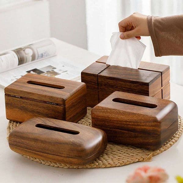 Black Walnut Tissue Dispenser Box Wooden Dining Table Paper Container 26W0513