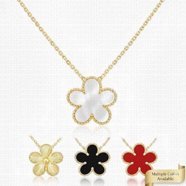 Luxury 15mm Clover Necklace Natural Mother of Pearl Pink Shell Tiger Eye Five-Petal Flower Pendant 18K Gold Plated 45cm Chain Designer Jewelry