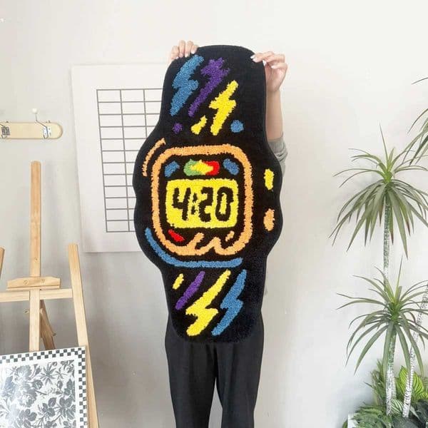 Funky 420 Watch Tufted Floor Rug Chunky Flocking Graffiti Watch Mat Anti-Skid Cool Decor for 420 Culture Fans Modern Bedroom T260512